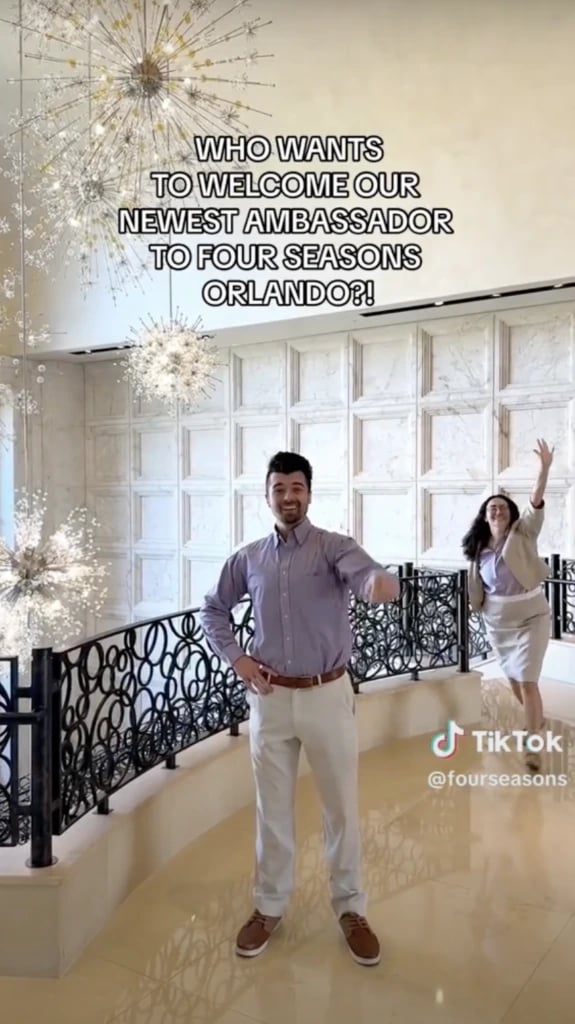 Four Seasons Orlando staff on TikTok welcoming the hotel's newest one-year-old ambassador