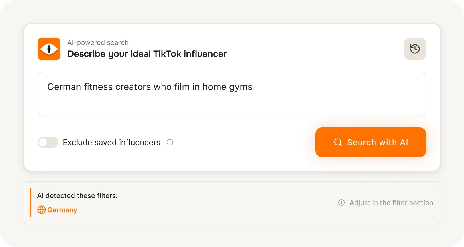 Tiger Finder AI search for German fitness creators who film in home gyms