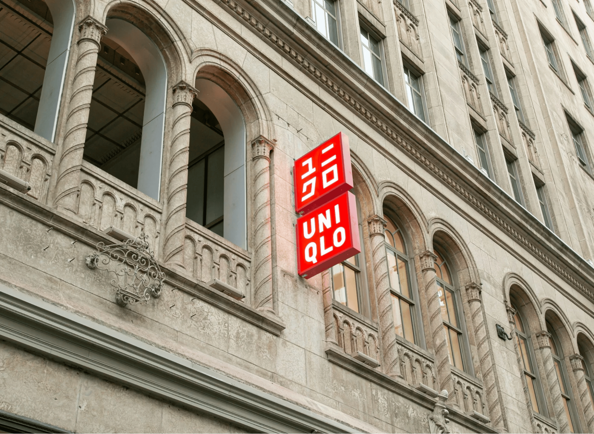 UNIQLO sign on the facade of the retailer's first Quebec store in Montreal