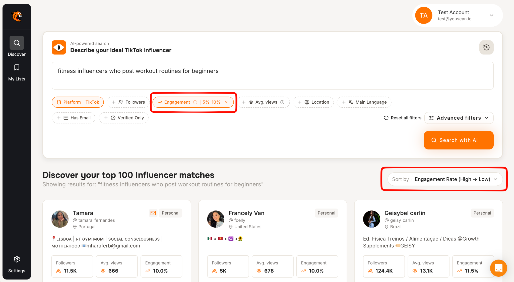 Tiger Finder engagement filter