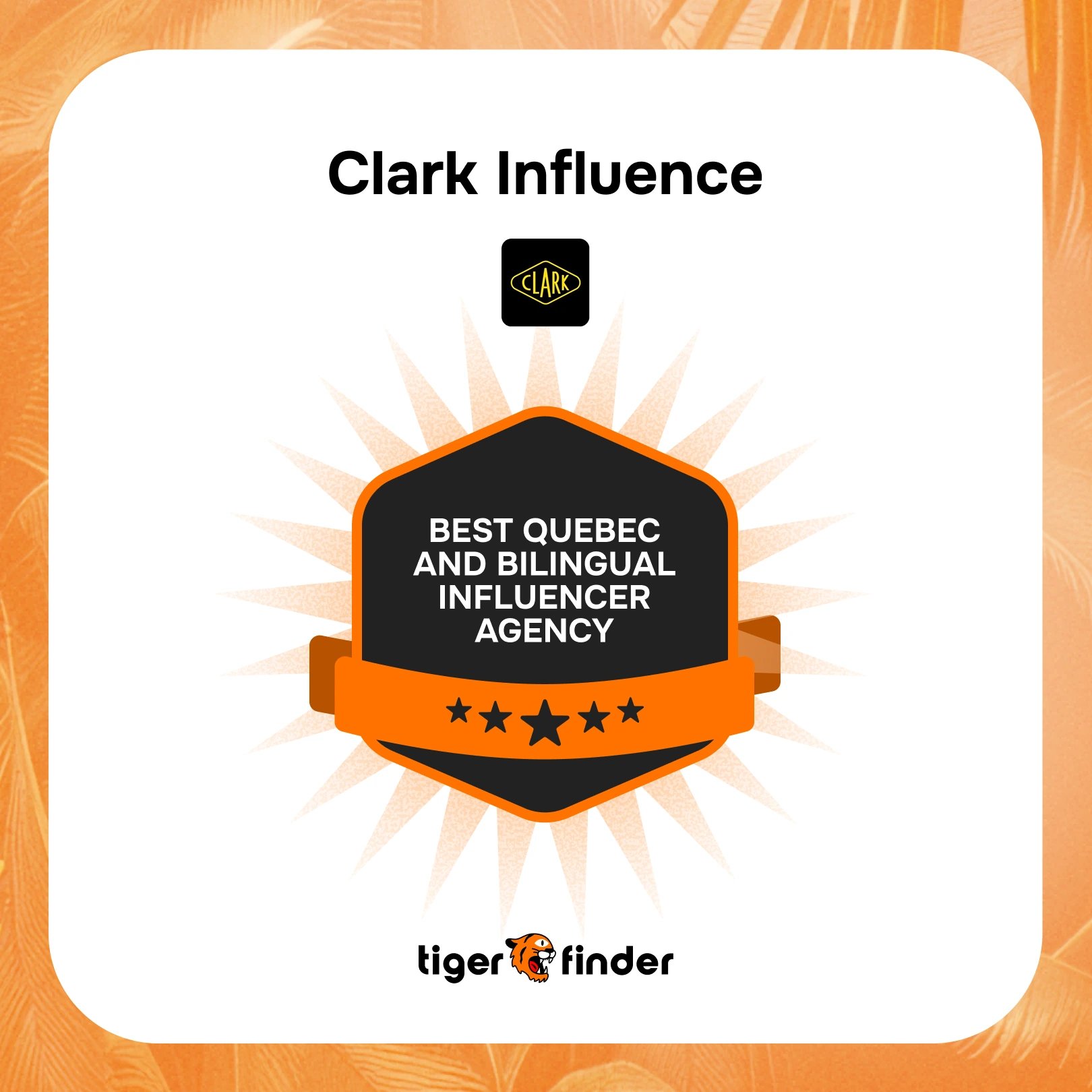 Badge naming Clark Influence best Quebec and bilingual influencer agency in Canada 2026