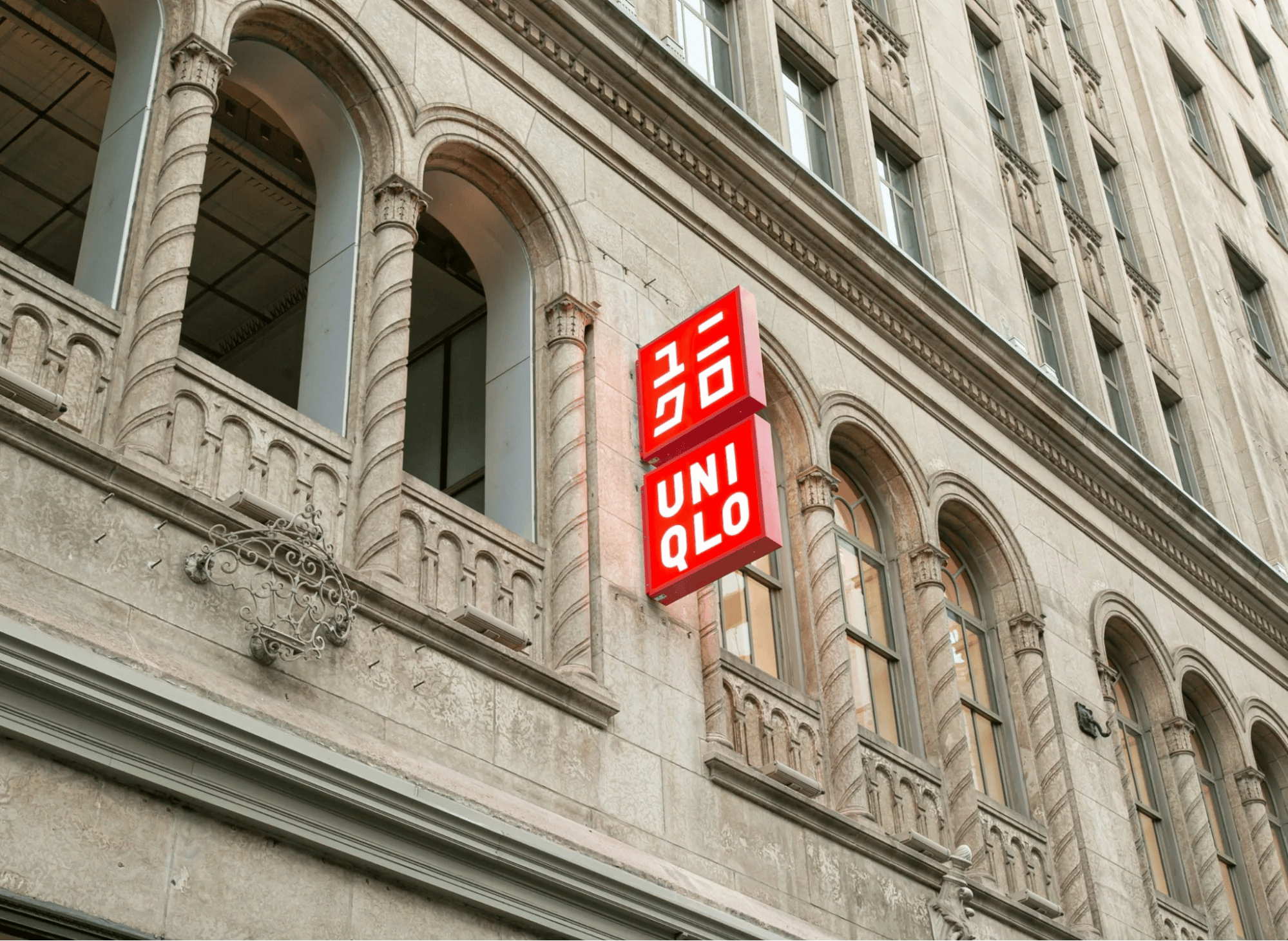 UNIQLO sign on the facade of the retailer's first Quebec store in Montreal